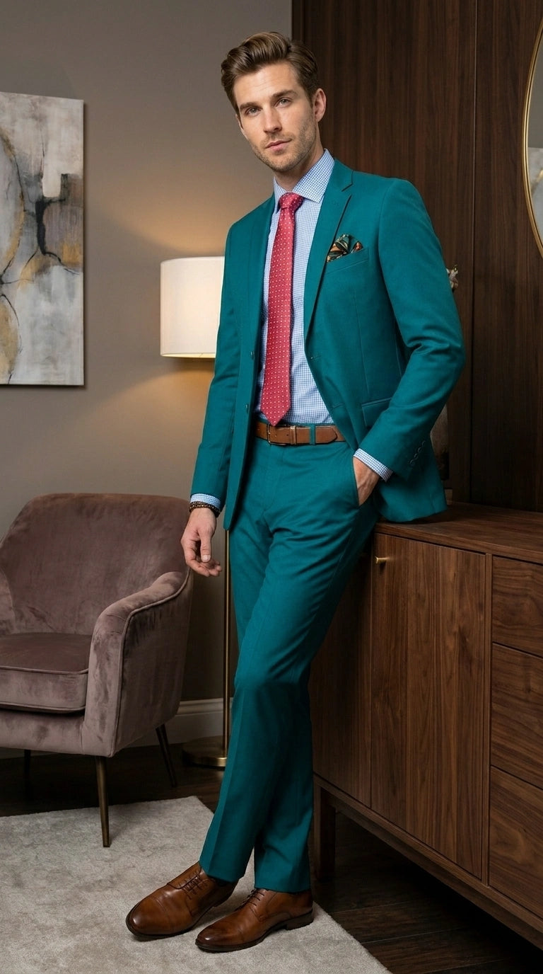 Men’s Teal Green Dark Turquoise Suit – Elegant Formal Suit for Business, Wedding, Party and Modern Style Wear - 34 Short or Extra Small