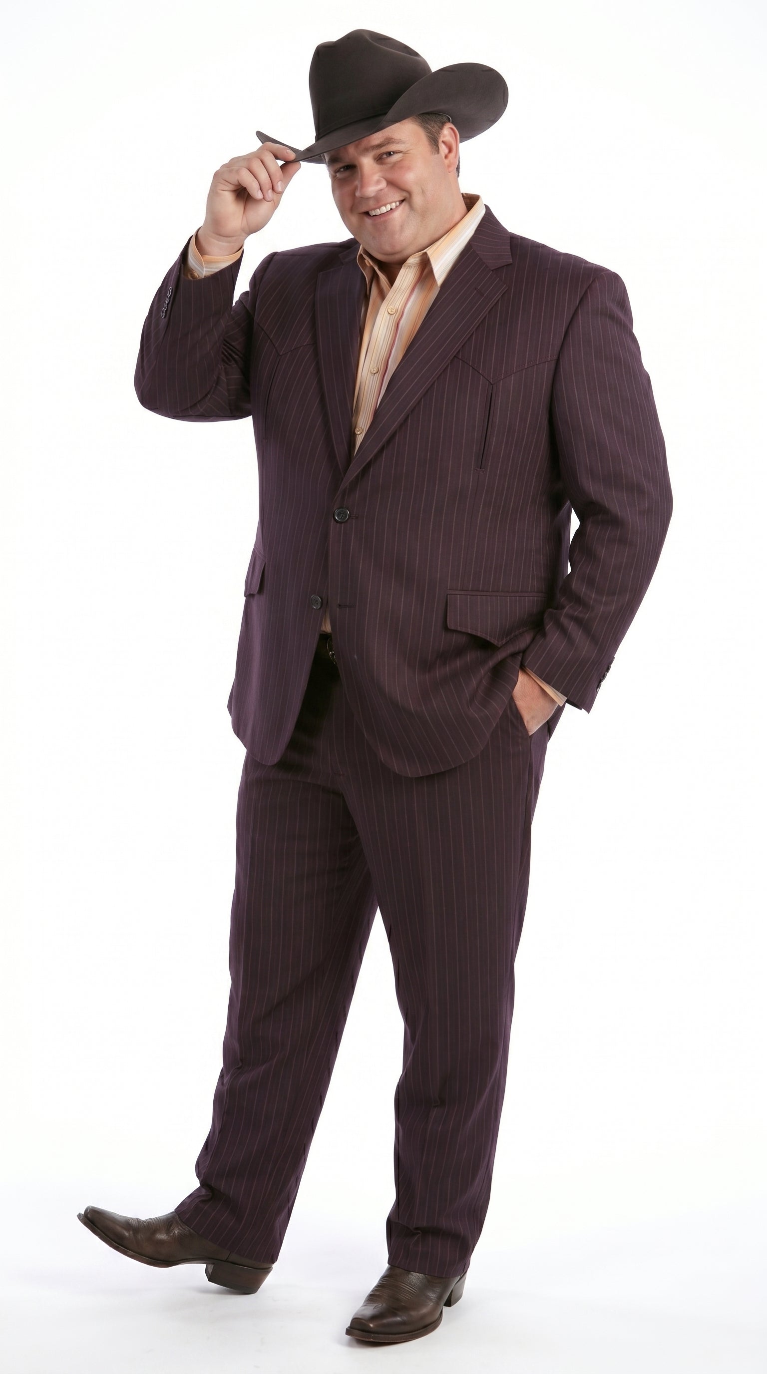 Men’s Brownish Black Pinstripe Western Suit, Cowboy Formal Wedding Ranch Dress Suit Set Slim Fitted