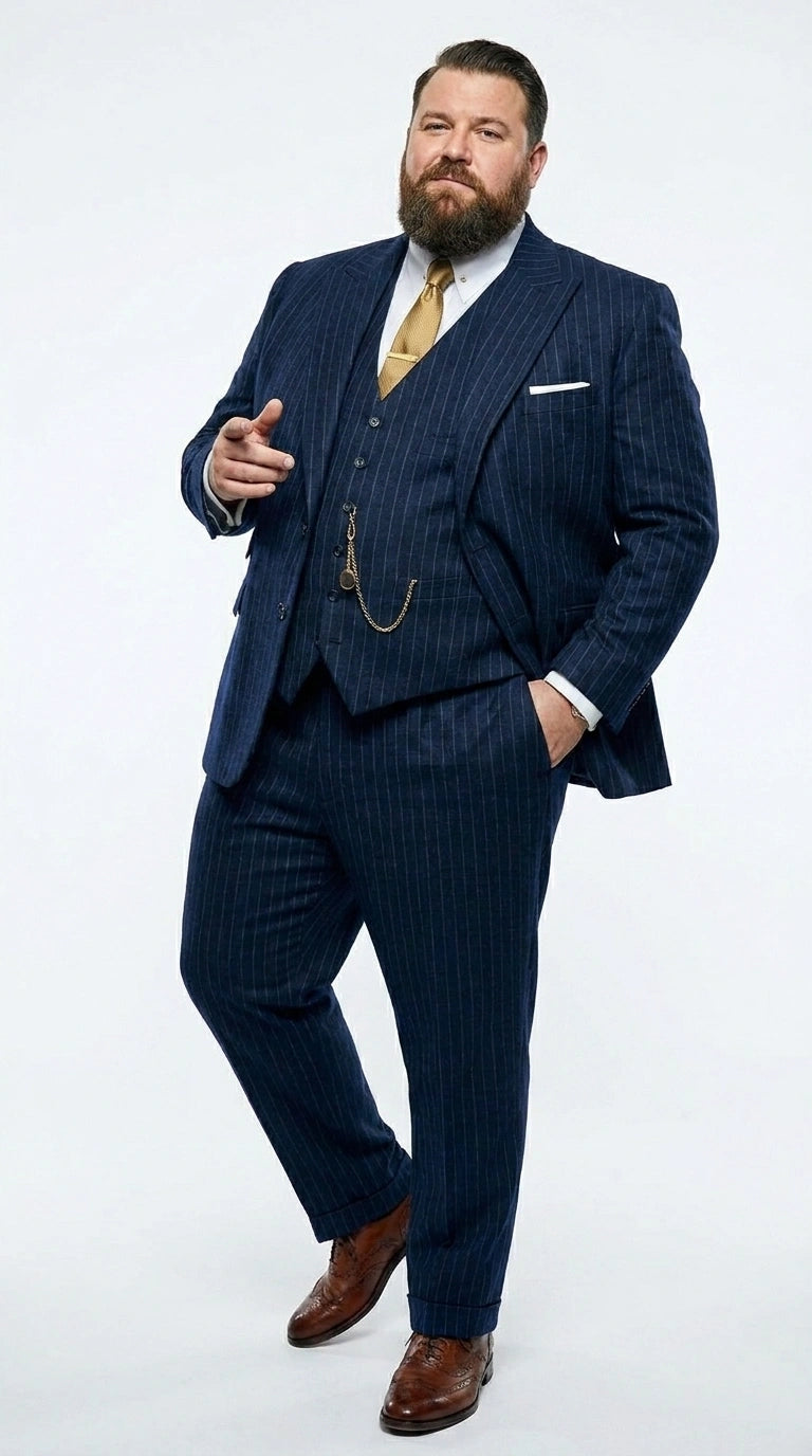 Men’s Navy Blue Pinstripe 3 Piece Suit, Thomas Shelby Inspired Vintage Formal Suit for Weddings, Parties, Prom, and Special Events - 34 Short or Extra Small