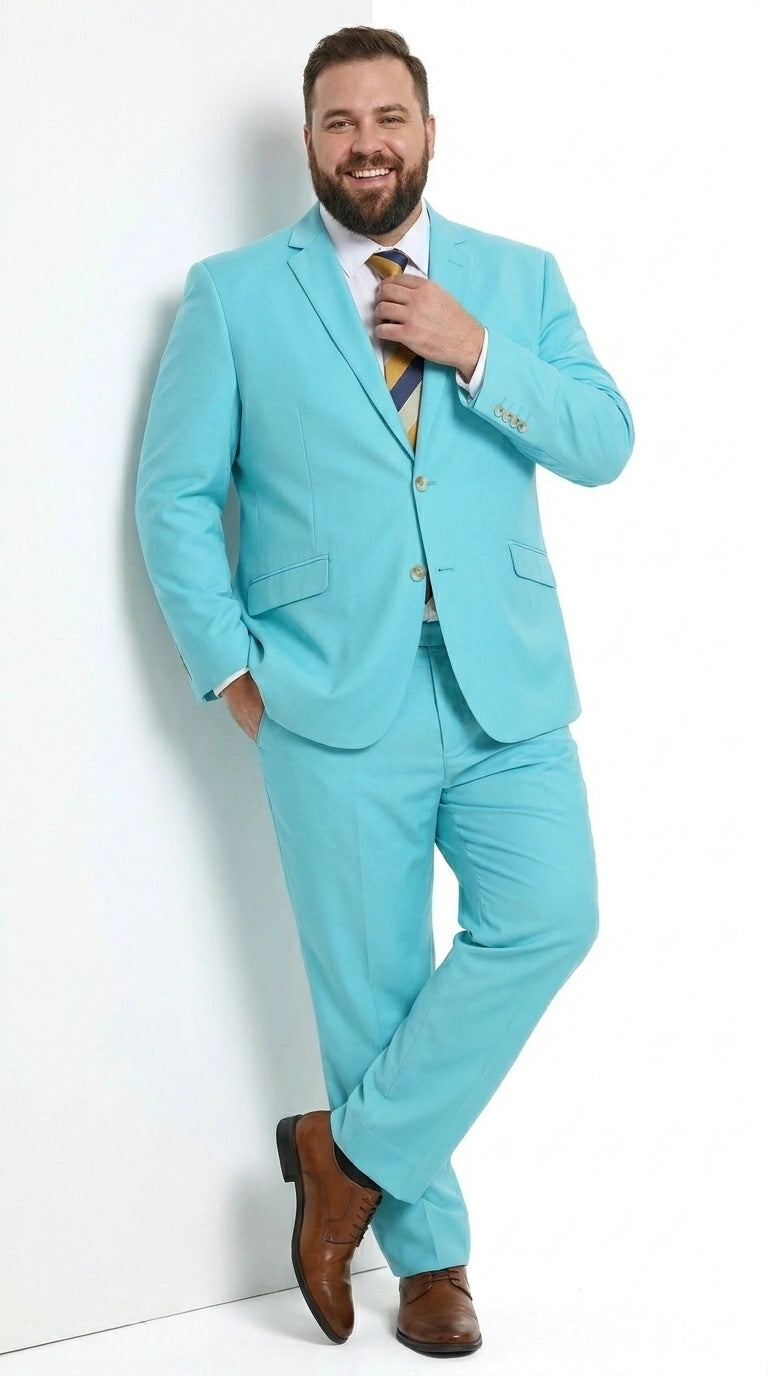 Men’s Aqua Blue 2 Piece 2 Button Suit, Formal Dress Suit for Weddings, Prom, Parties, Summer Events, Turquoise Light blue - 34 Short or Extra Small