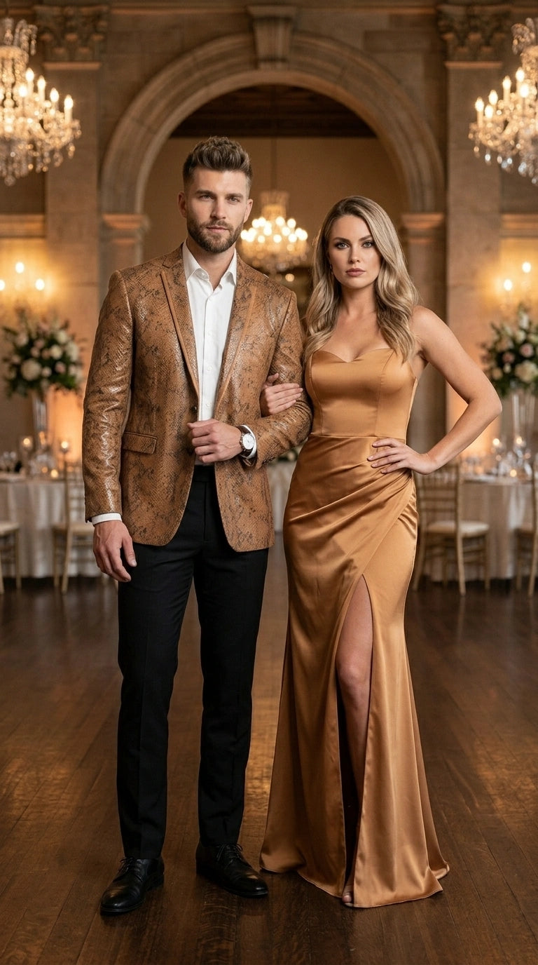 Men’s Tan Snakeskin Print Blazer, Brown Sport Coat Camel Alligator Crocodile Animal Print leopard Jacket - 36 Short