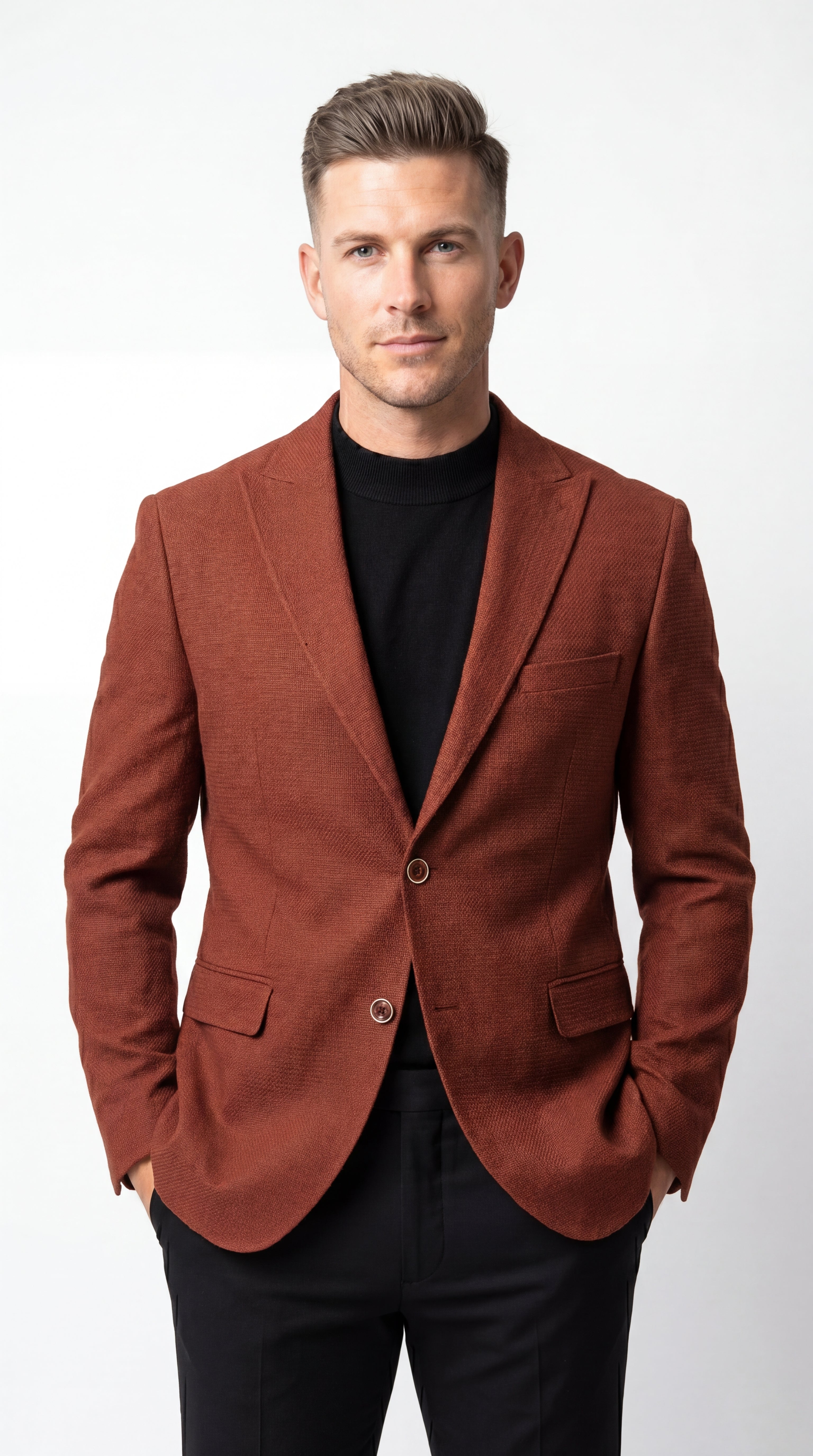 Men’s Rustic Brown Textured Blazer with Notched Lapel, Formal Dress Jacket for Weddings, Parties, Business Look - 36 Short