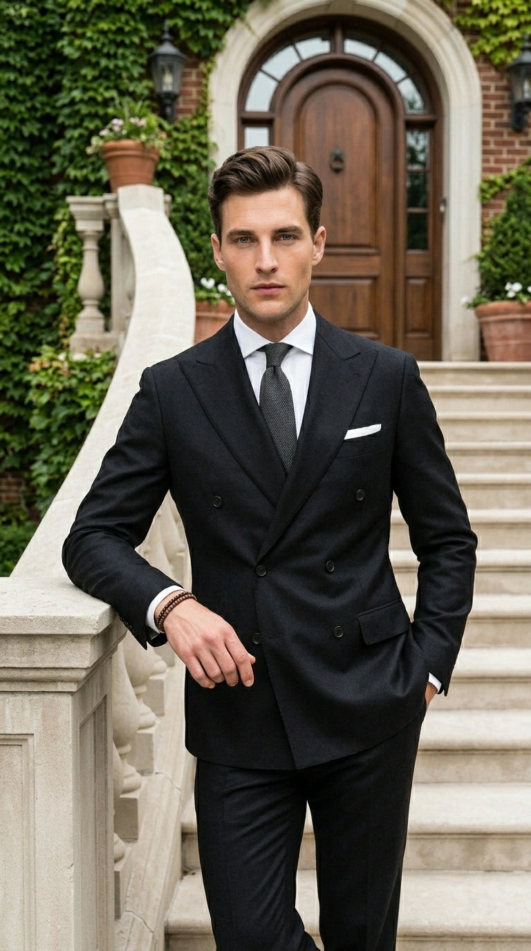 Men’s Black Double Breasted Blazer, Formal Wedding Business Casual Sport Coat Jacket - 36 Short