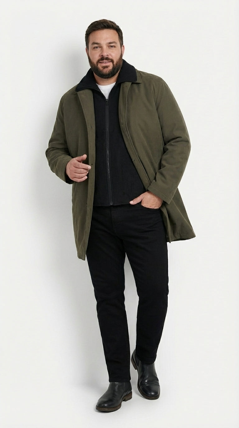 Mens Olive Brown Trench Coat Raincoat – Classic Water Resistant Long Coat with Zip and Button Closure for Business, Travel and Everyday Outerwear - Coat Size 38