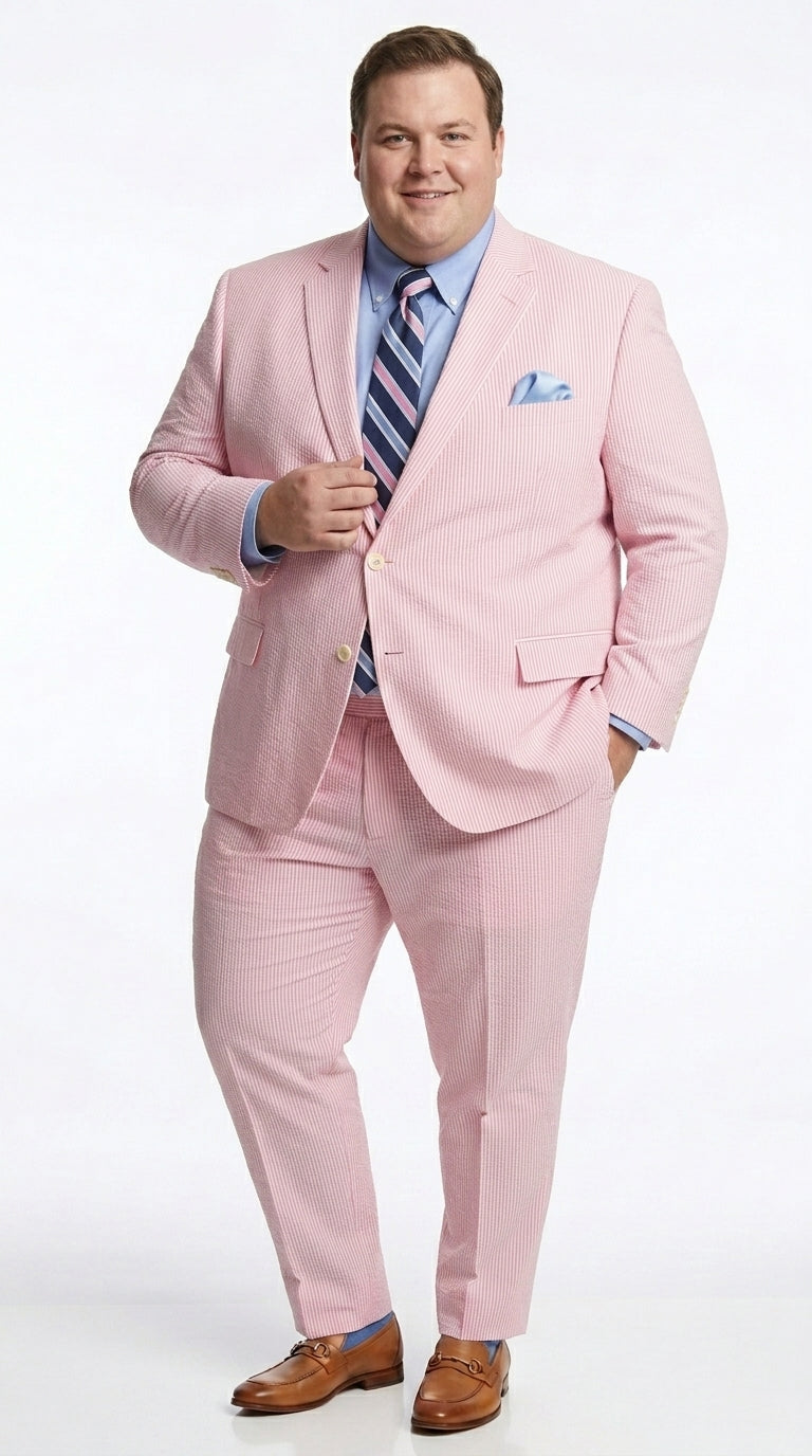 Men’s Pink Seersucker 2 Piece Suit, Lightweight Summer Dress Suit for Weddings, Prom, Parties, and Special Occasions - 34 Short or Extra Small