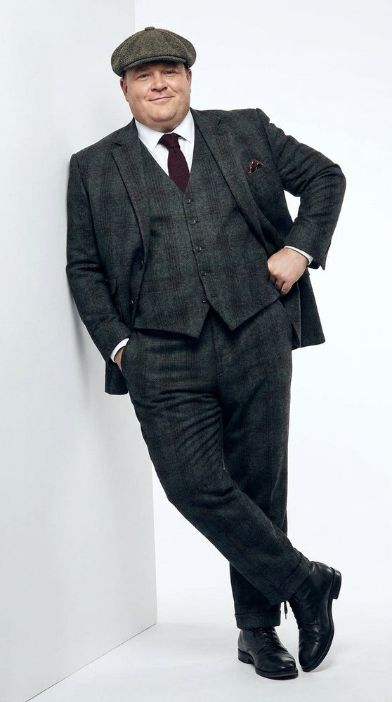 Men's Thomas Shelby Dark Grey Plaid 3-Piece Suit – Peaky Blinders 1920s Vintage Tweed-Style Wedding Suit with Matching Vest & Pants