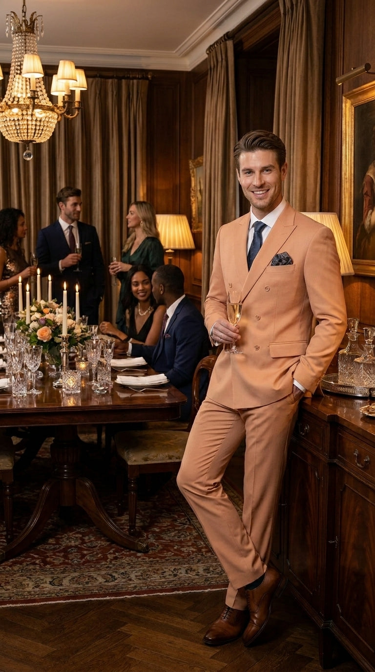 Men’s Peach Double Breasted Suit – Wedding & Prom Formal Suit Set, Classic Blazer and Pants Slim Fitted - 34 Short or Extra Small