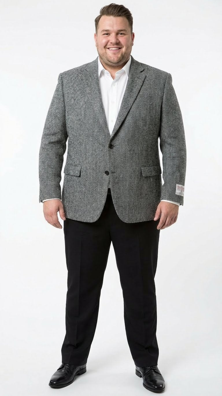 Men’s Grey Harris Tweed Blazer Jacket, Classic Herringbone Wool Sport Coat for Business Casual - 36 Short