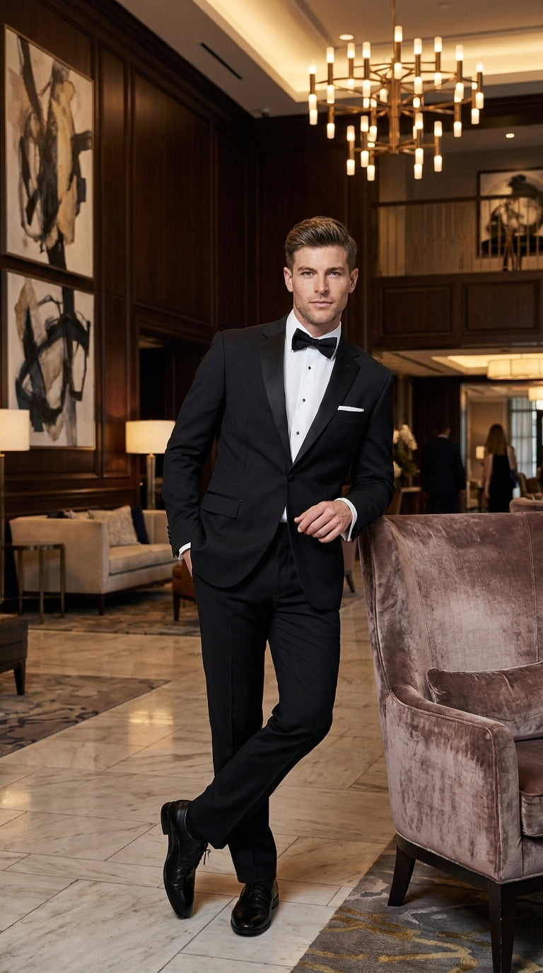 Men’s Black Uniform Tuxedo – One-Button Satin Lapel Formal Suit for Weddings, Prom and Events - 34 Short or Extra Small
