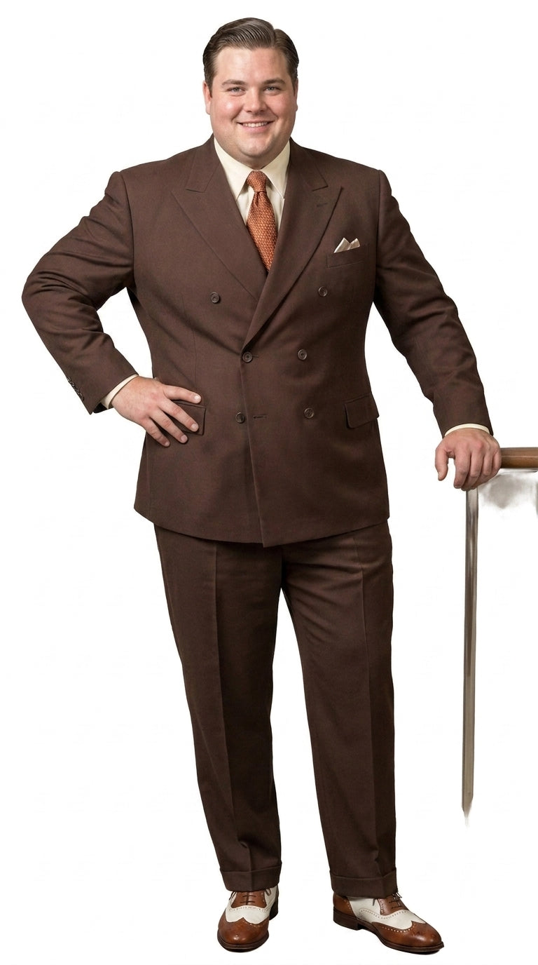 Men’s Brown Vintage Double Breasted Suit, Classic 1940s Style Formal Wedding Business Suit Set - 34 Short or Extra Small