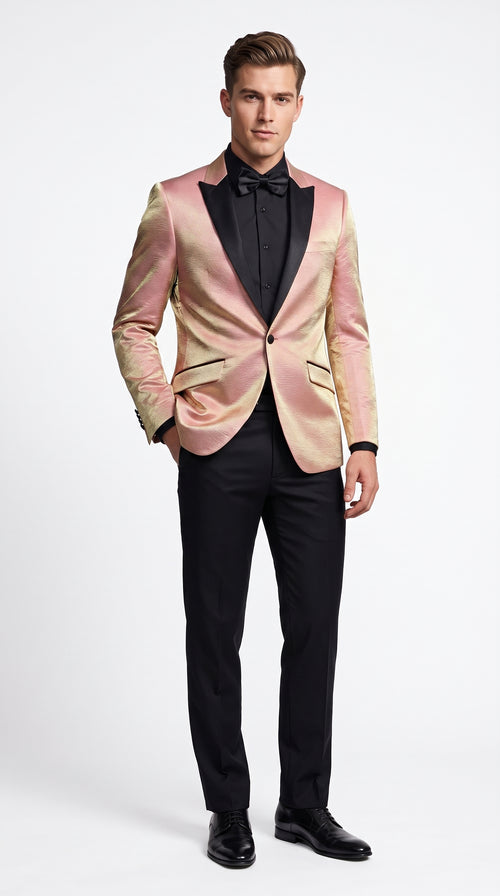 Men’s Rose Gold Tuxedo Jacket – Black Peak Lapel Wedding, Prom and Formal Dinner Blazer