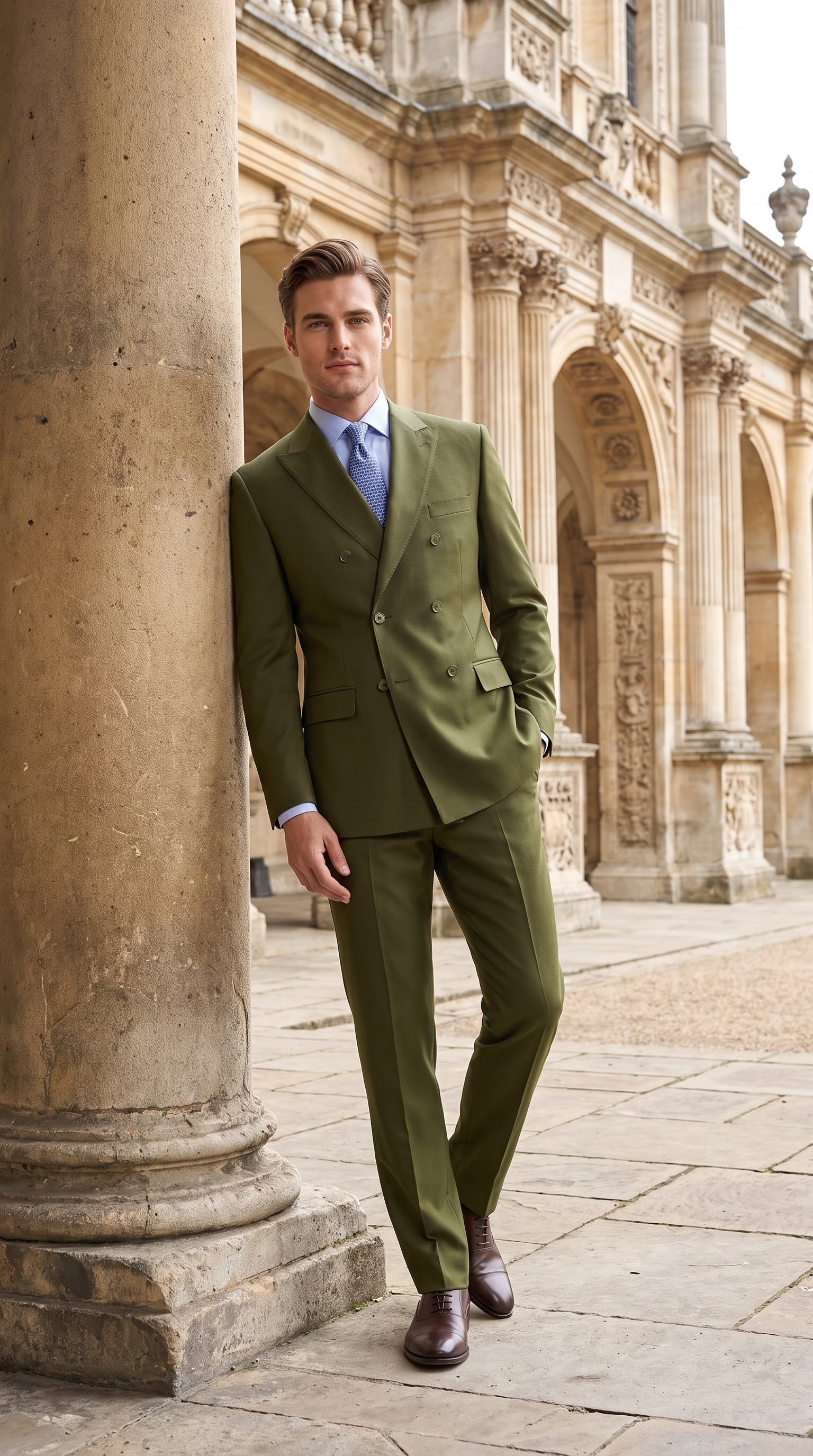 Men’s Olive Green Double-Breasted Suit – Classic Peak Lapel Wedding, Business Hunter Color - 34 Short or Extra Small