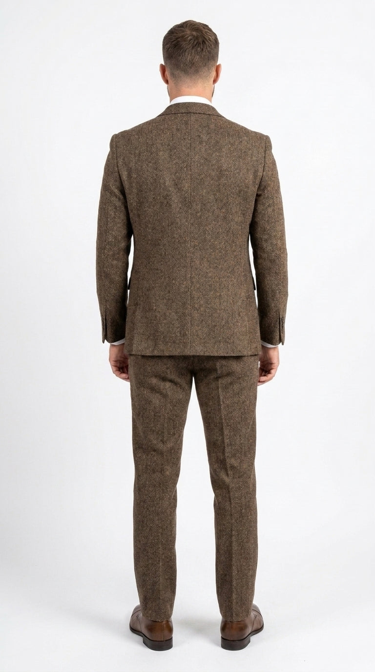 Peaky Blinder Men’s Brown Tweed 3-Piece Suit – Vintage Wedding, Business and Formal Suit with Matching Vest and Pants - 34 Short or Extra Small