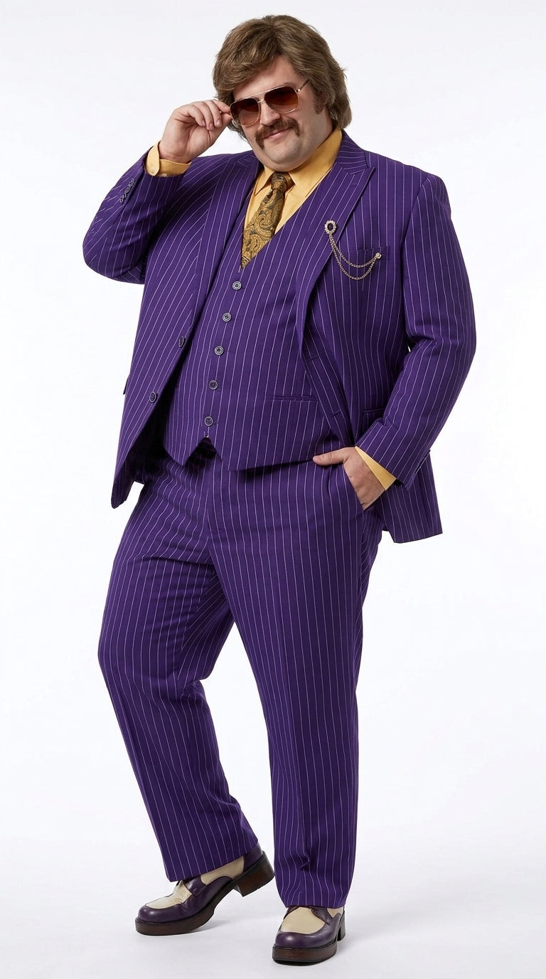 Men’s Purple Pinstripe 3-Piece Suit – 1970s Disco, Pimp, Retro Rockabilly and Party Suit - 34 Short or Extra Small