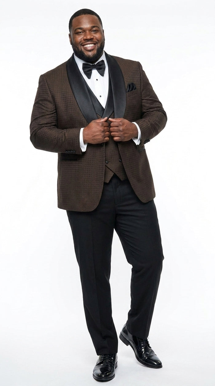 Men’s Chocolate Brown Tuxedo Suit – 3 Piece Shawl Lapel Wedding, Prom and Formal Dinner Tuxedo