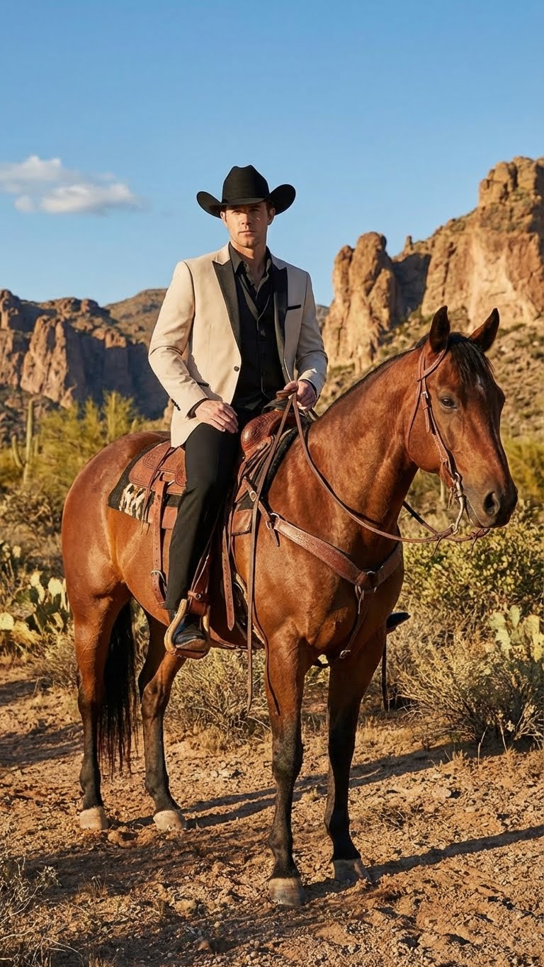 Men's Light Tan and Black Lapel Western Tuxedo Suit Set Wedding Party Cowboy Dress Tuxedo Black Pants - 34 Short or Extra Small