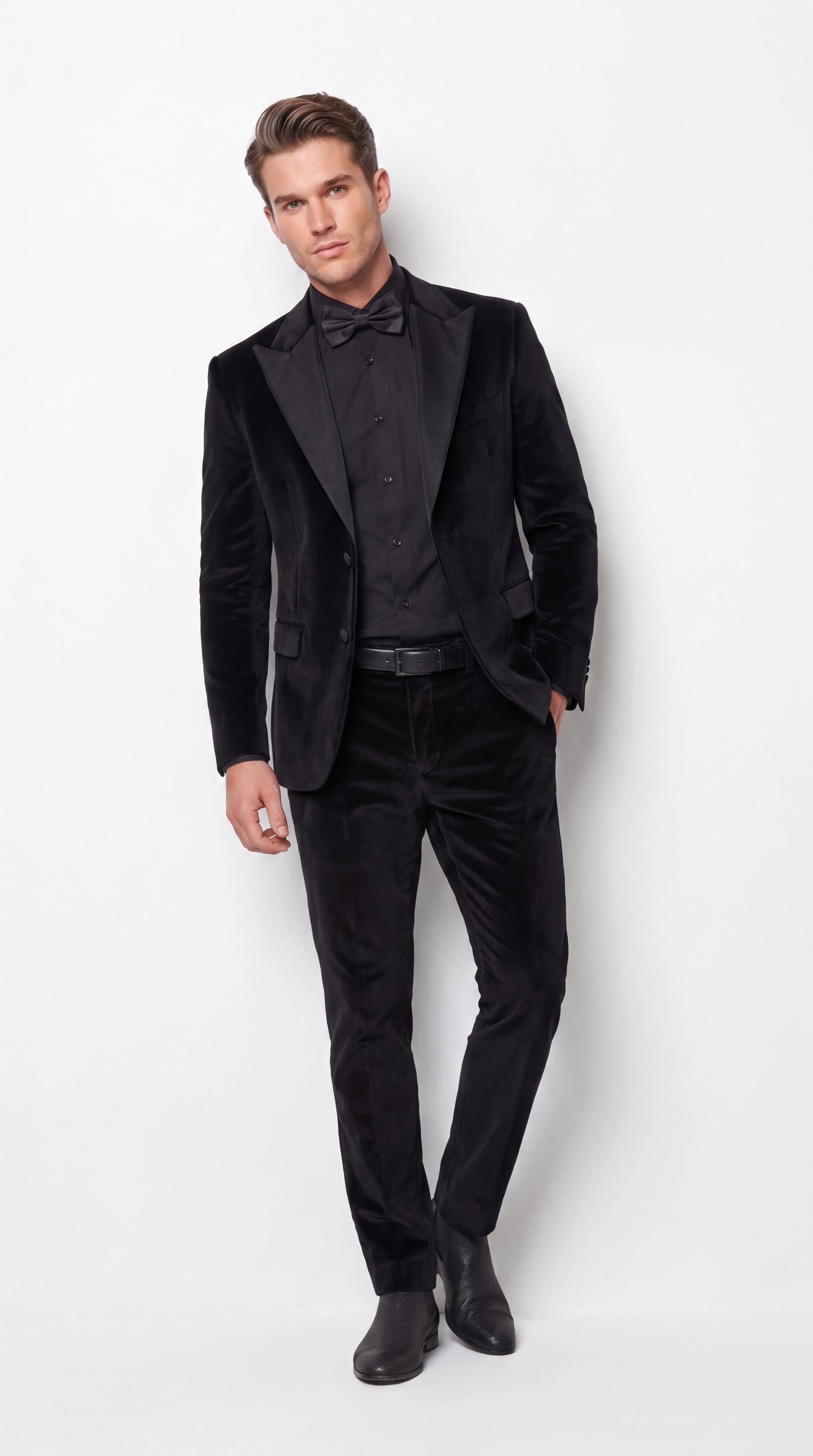 Men’s Black Velvet Tuxedo Suit – Peak Lapel Wedding, Prom and Formal Evening Velvet Pants - 34 Short or Extra Small