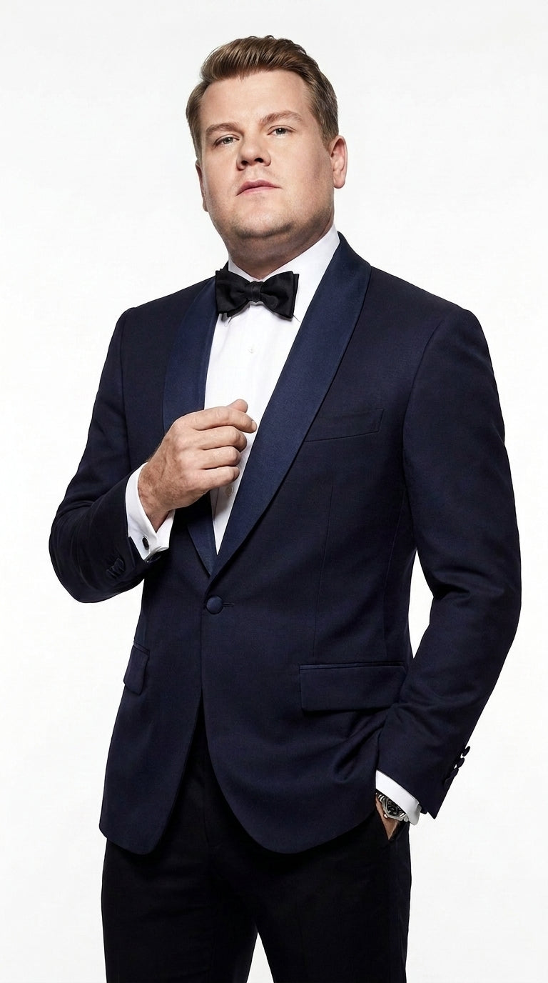 Men’s Navy James Bond Tuxedo Dinner Jacket – Satin Shawl Lapel Wedding, Prom and Black-Tie Blazer - 34 Short or Extra Small