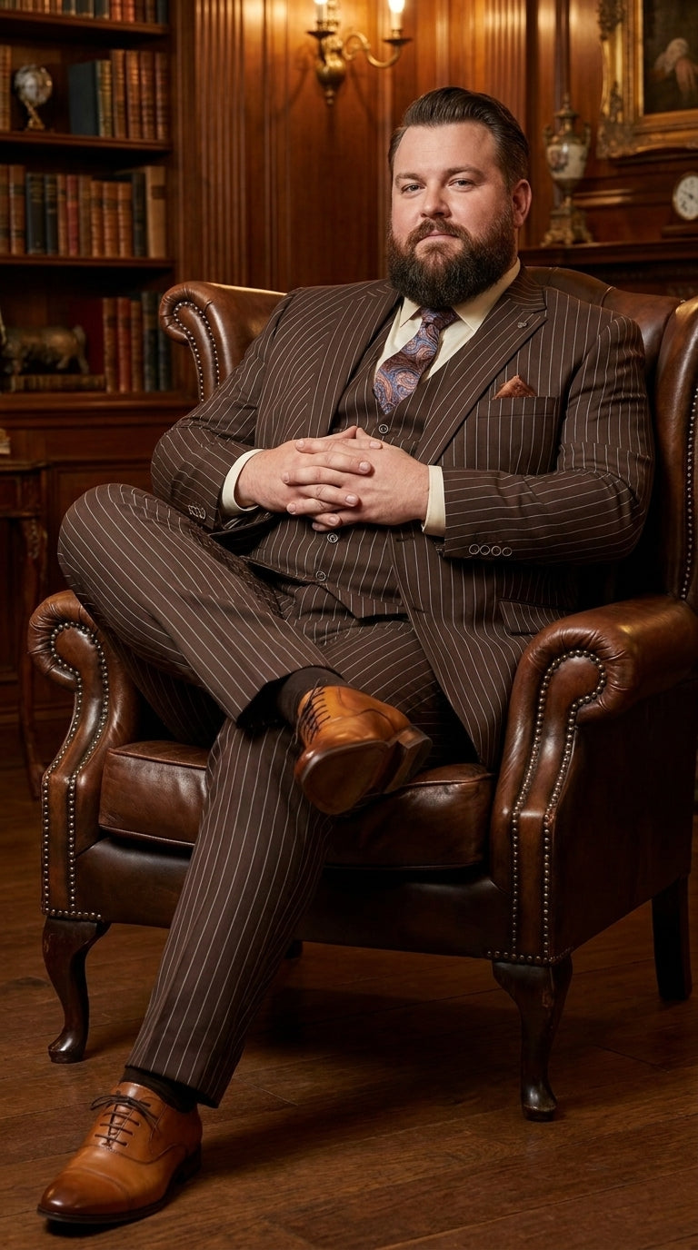 Men’s Doctor Who Inspired Brown Pinstripe 3-Piece Suit – Retro Vintage Wedding, Costume & Formal Suit - 34 Short or Extra Small