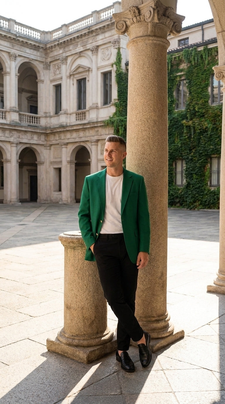 Men’s Kelly Green Blazer with Black Pants – Church, Business and Formal - 36 Short