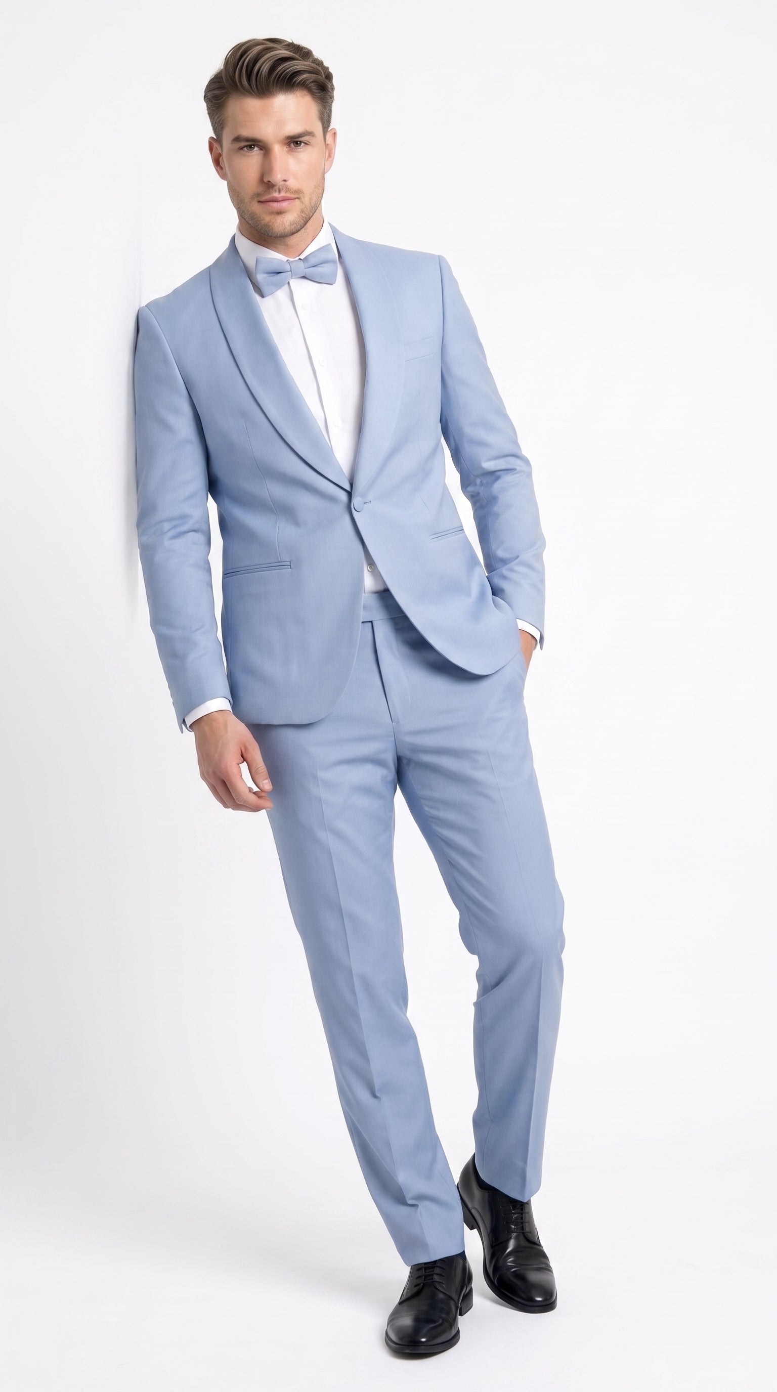 Men’s Powder Blue 2 Piece Tuxedo Suit – Light Blue Wedding Prom Tux with Matching Pants Light Baby Blue - 34 Short or Extra Small