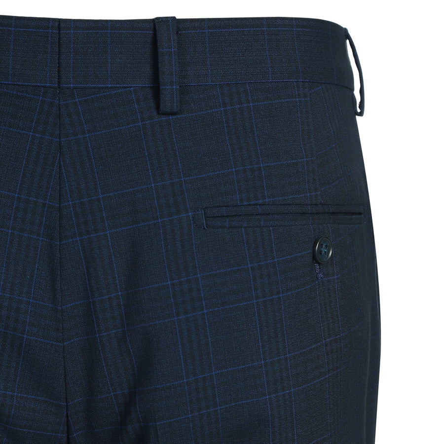 "Classic Fit Men's Suit - Dark Blue Windowpane Plaid Check, Two Button" - 36 Short