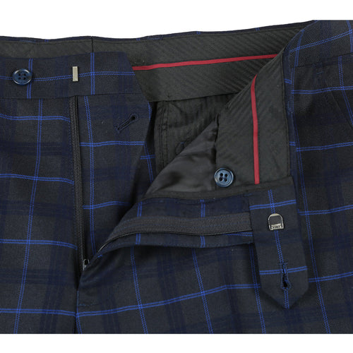 "Dark Blue Slim Fit Men's Suit - Two Button, Wide Windowpane Plaid"