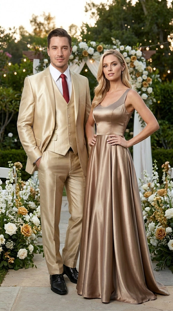 Men’s Champagne Wedding Suit with Jacket, Vest and Pants, Summer Formal Dress Suit
