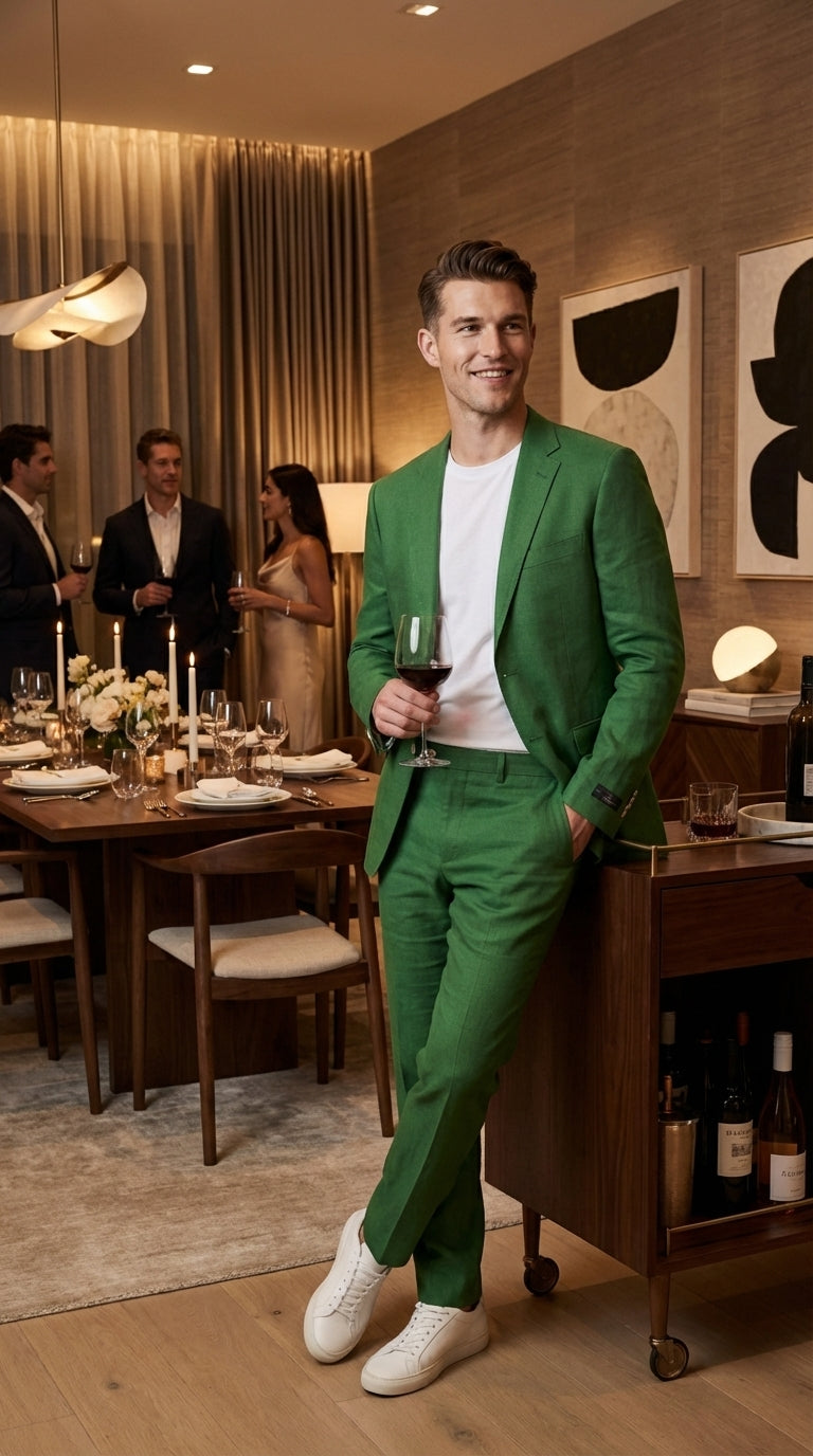 Men’s Emerald Green Linen Suit Set – Lightweight Summer Blazer and Pants, Casual Formal Summer Suit, Breathable Wedding Party Outfit - 34 Short or Extra Small
