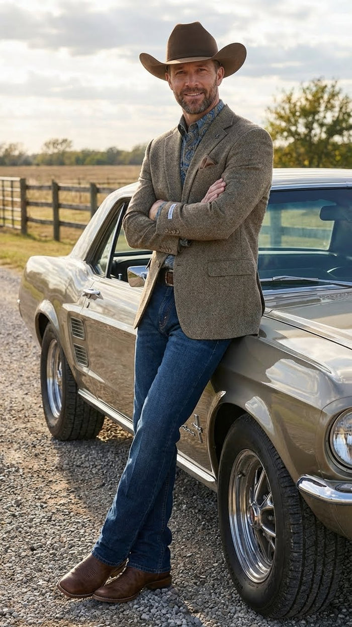 Mens Brown Taupe Western Blazer Jacket Classic Cowboy Style Sport Coat for Wedding