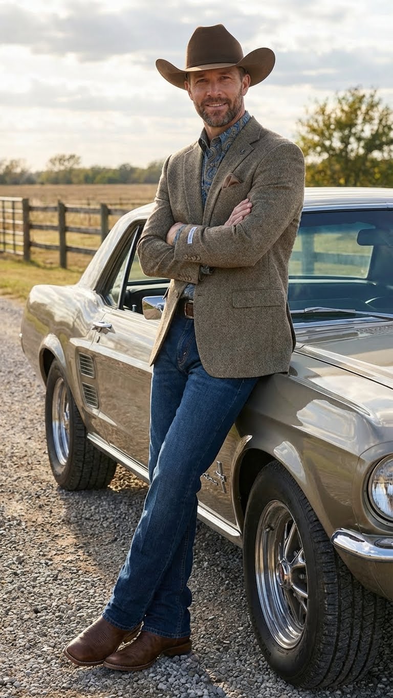 Mens Brown Taupe Western Blazer Jacket Classic Cowboy Style Sport Coat for Wedding