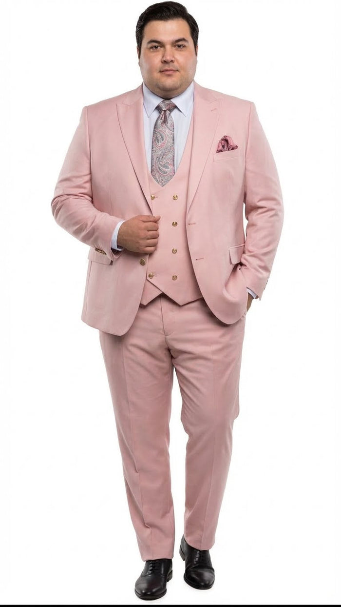 Mens Blush Pink and Gold Three-Piece Suit Tailored Fit Formal Wedding, Vested Suit By Rossiman