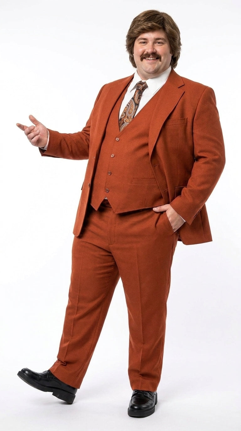 Men’s Burnt Orange 3-Piece Suit – 1970s Disco, Retro Rockabilly, Prom and Party Suit - 34 Short or Extra Small
