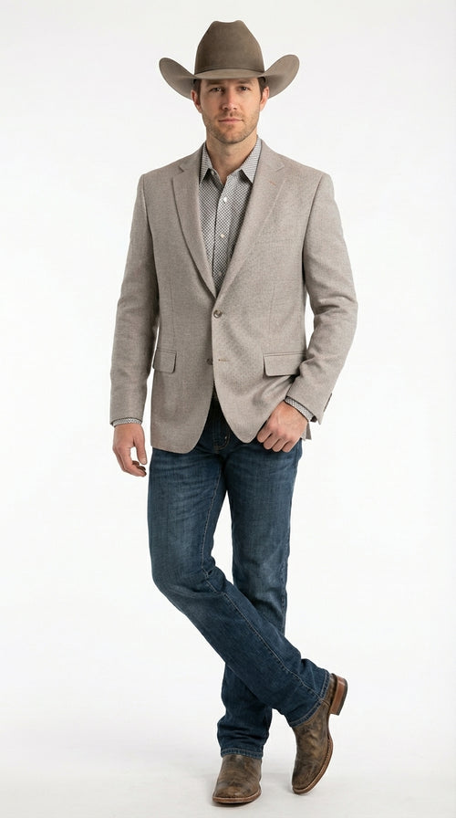 Mens Textured  Light Grey Western Blazer – Cowboy Style Casual Sport Coat for Men Classic Western Jacket