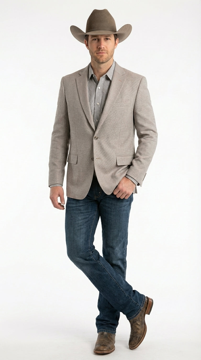 Mens Textured  Light Grey Western Blazer – Cowboy Style Casual Sport Coat for Men Classic Western Jacket - 36 Short