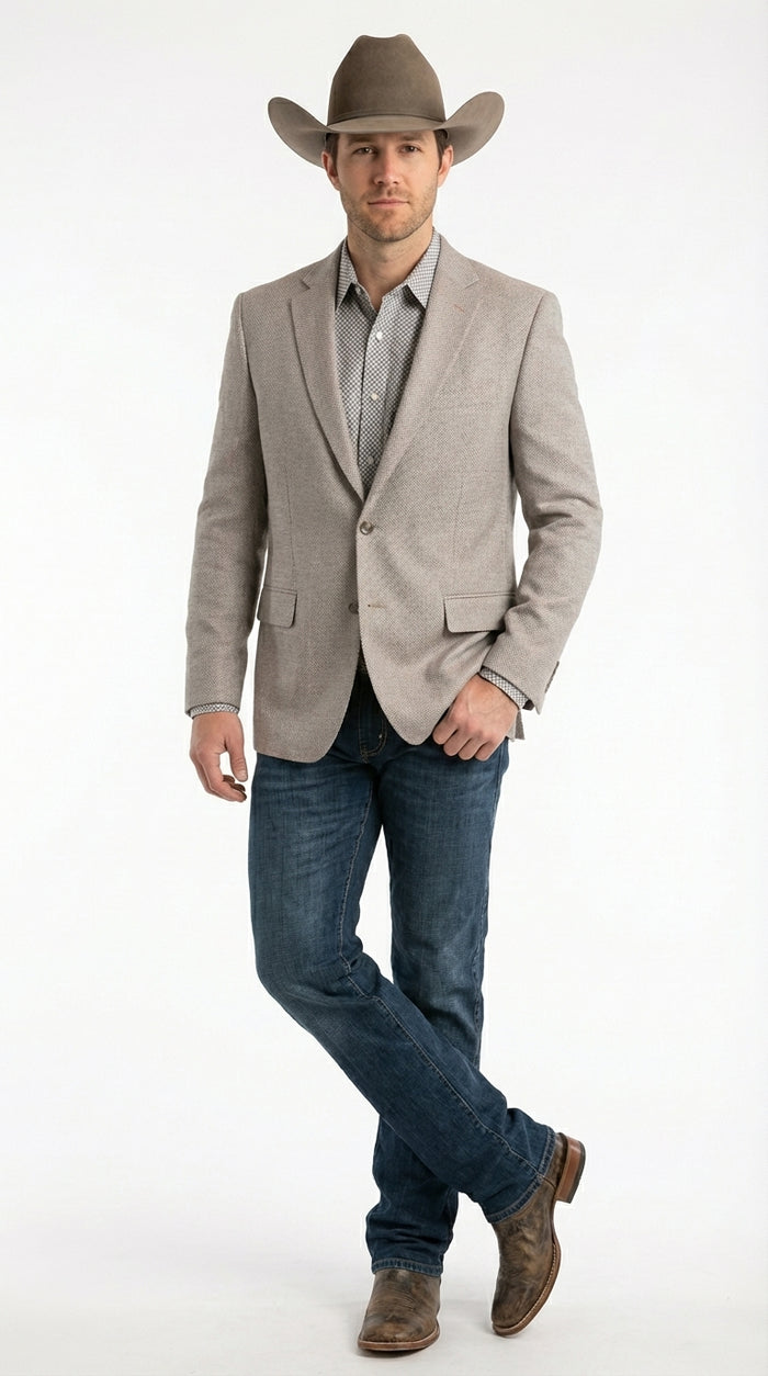 Mens Textured  Light Grey Western Blazer – Cowboy Style Casual Sport Coat for Men Classic Western Jacket
