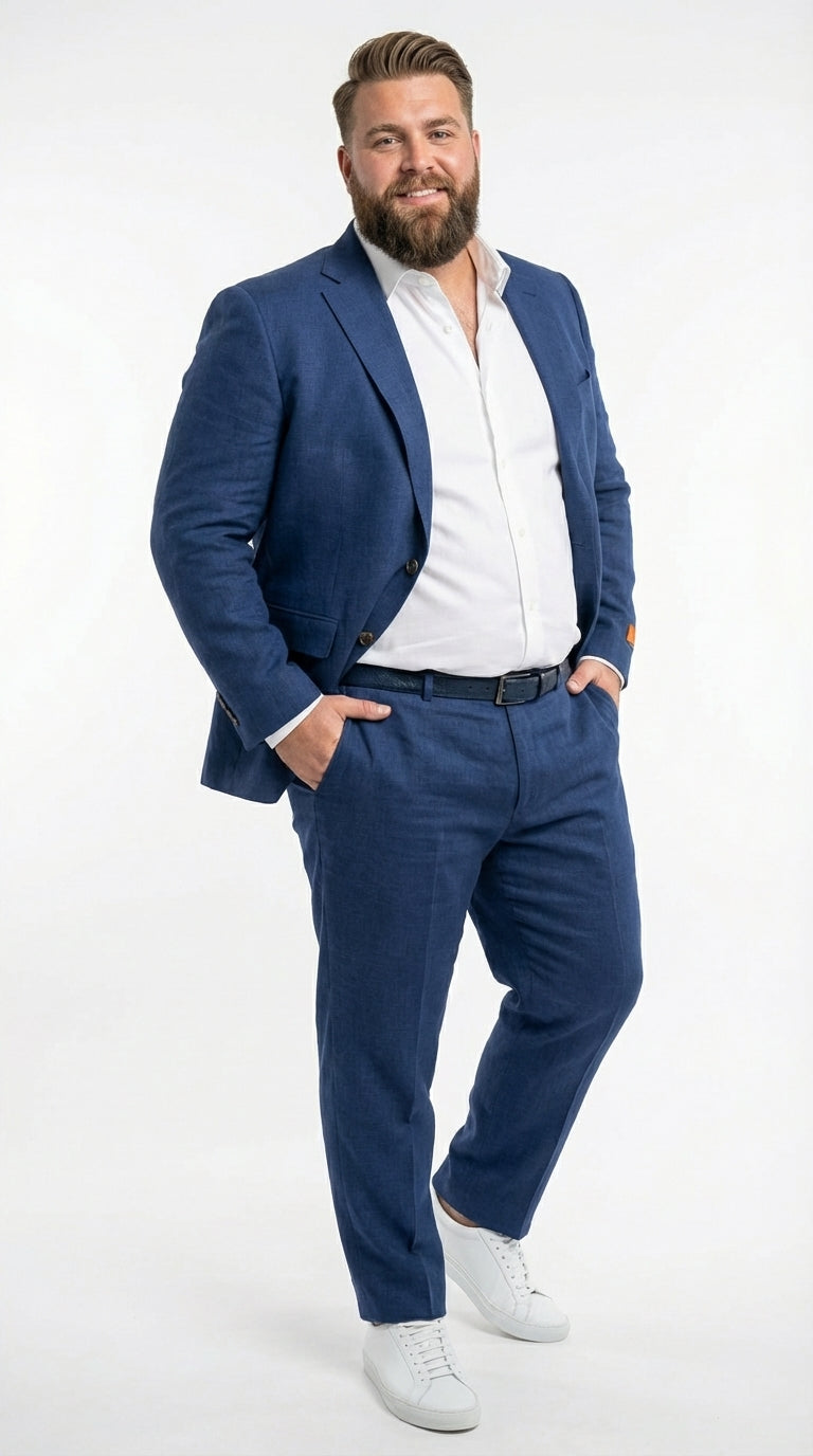 Mens Enzo Tovare Denim Blue Linen Summer Suit – Breathable Two Piece Suit for Wedding, Business, Travel - 34 Short or Extra Small