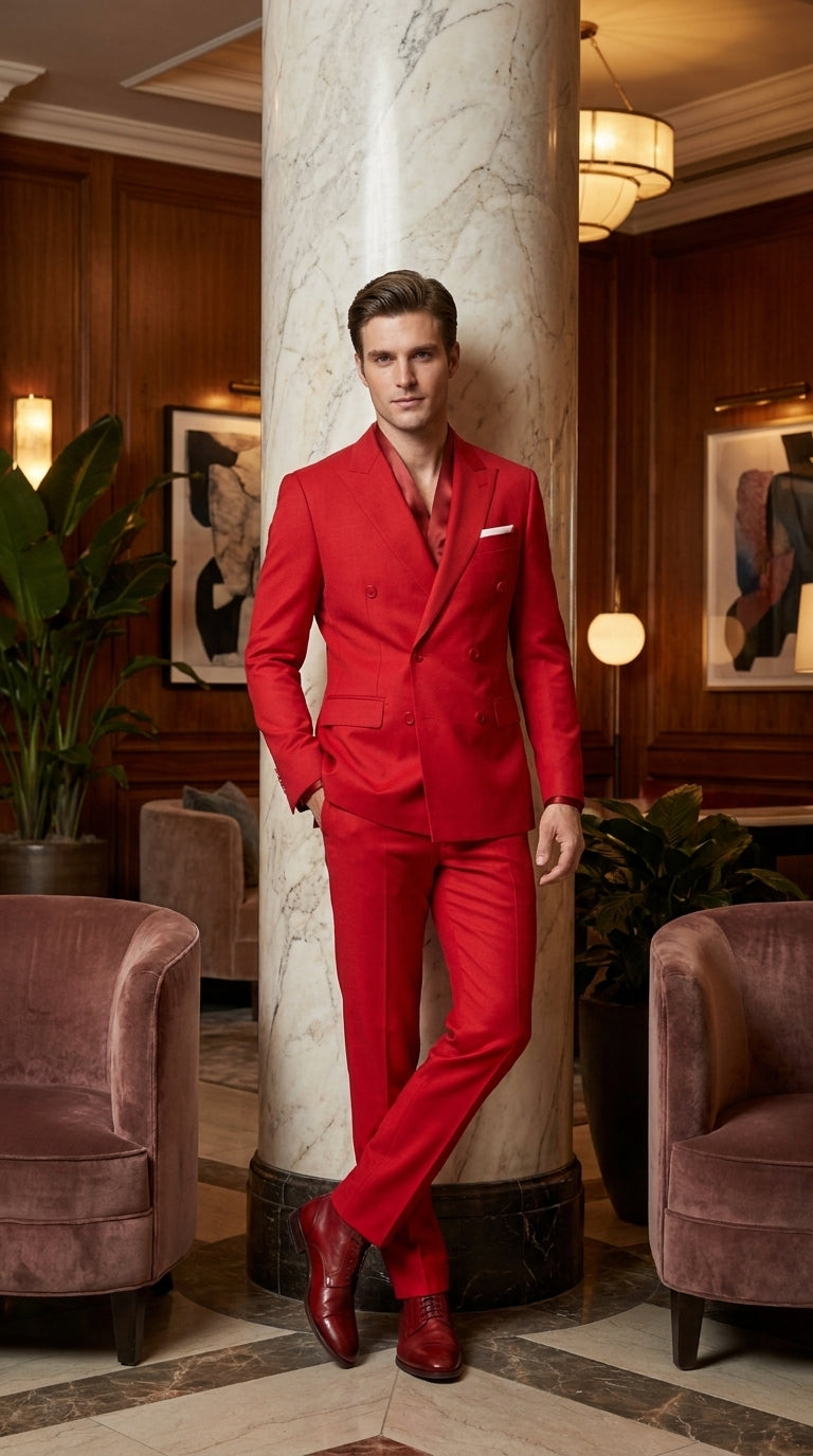 Men’s Red Double Breasted Suit – Peak Lapel Wedding, Prom & Formal Party Suit