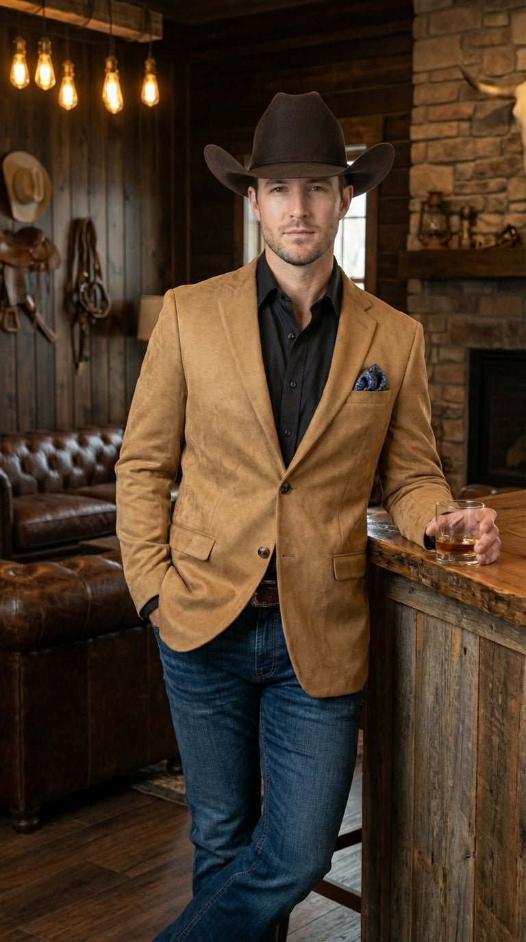 Men’s Camel Suede Cowboy Blazer – Camel Western Style Suede Sport Coat for Casual