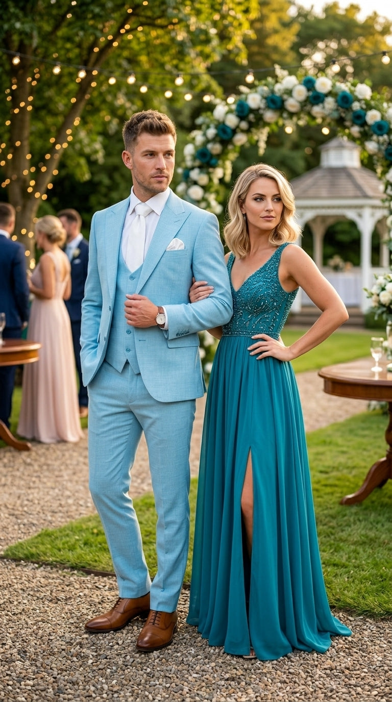 Men’s Turquoise Light blue Suit, Vested Formal Dress Suit for Weddings, Prom, Summer Parties, and Special Occasions in Aqua Blue Color By Rossiman - 34 Short or Extra Small