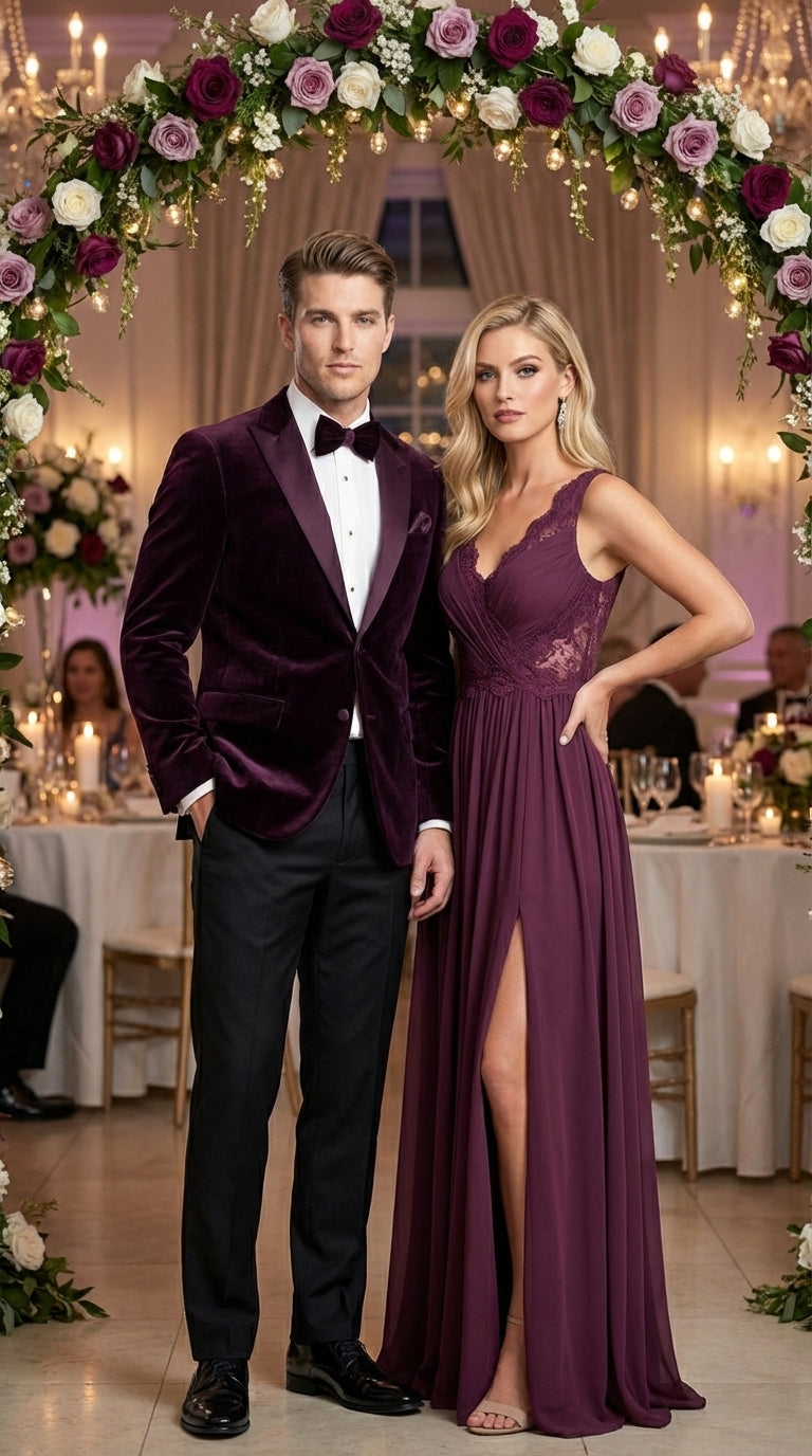 Mens Plum Eggplant Velvet Blazer Jacket – Luxury Velvet Dinner Jacket for Wedding, Tuxedo Events, Formal Parties in Burgundy Color - 36 Short