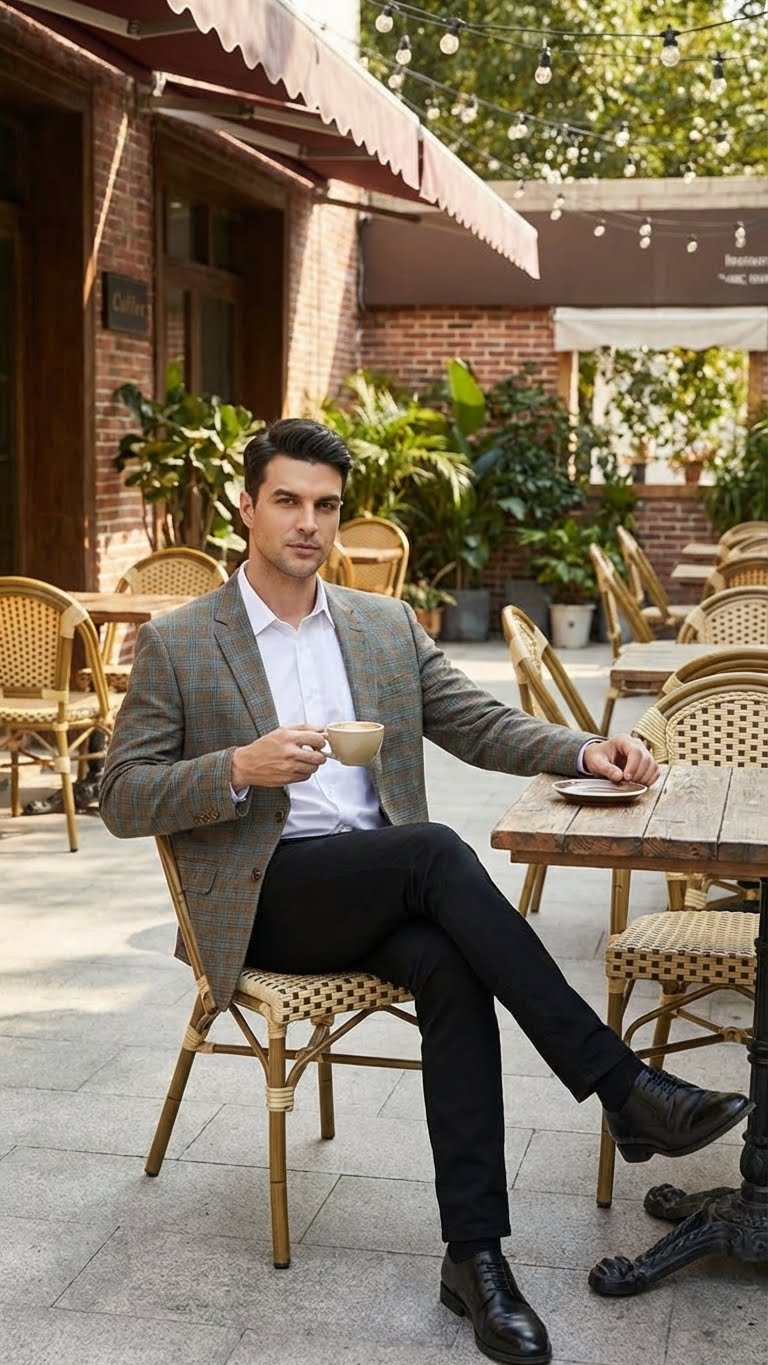 Men’s Green Brown and Teal Plaid Sport Coat – Tailored Fit Check Blazer Jacket - Tartan Sportcoat - 36 Short