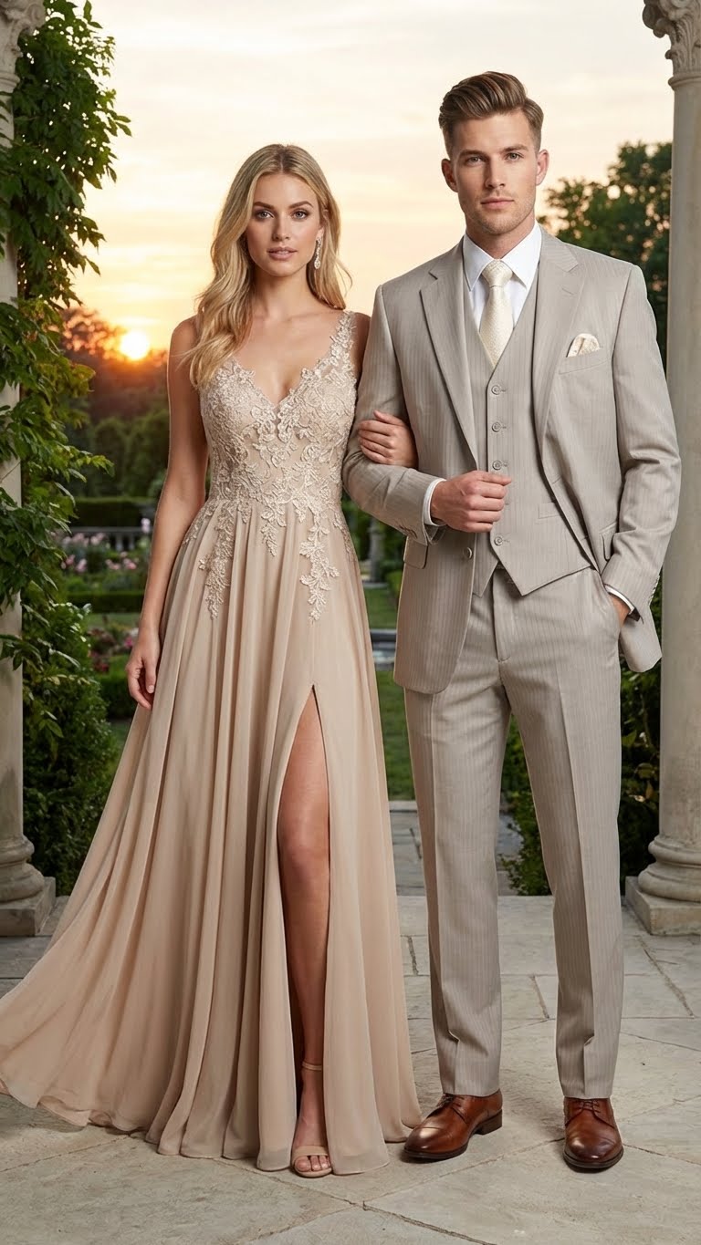 Men’s Light Tan Pinstripe 3 Piece Suit with Jacket, Vest, and Pants | Shadow Stripe Tone Tone Pleated Pants Classic - 34 Short or Extra Small