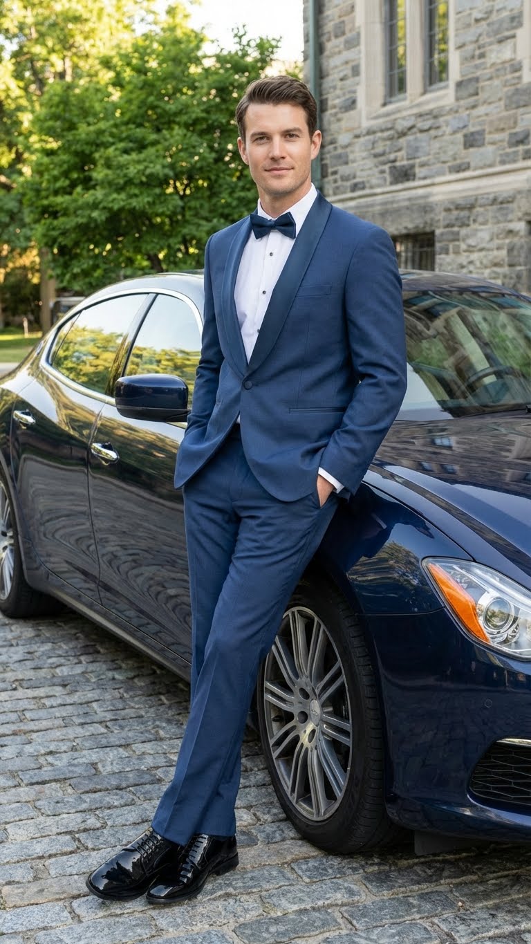 Men’s Indigo Sapphire Royal Blue Tuxedo Suit Set, Classic Formal Wedding Prom Dinner Jacket Tux Light Blue Cobalt Color - 34 Short or Extra Small