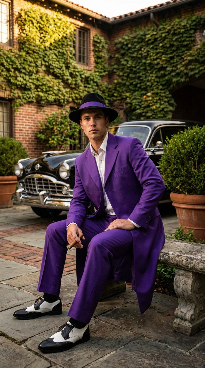 Purple Zoot Suit for Men | Classic Mafia & Gangster Style Long Coat Suit | Vintage 1920sâ€“1940s Formal Outfit