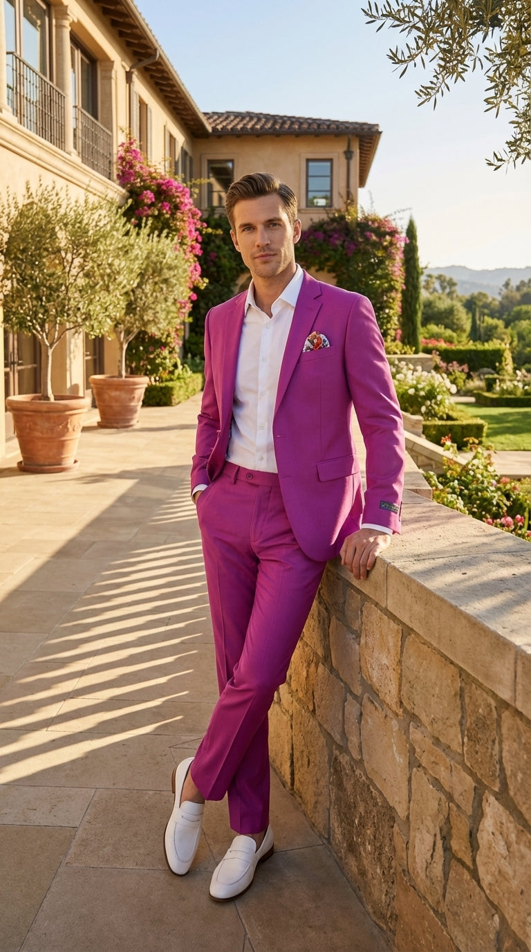 Mens Fuchsia 2 Piece Suit – Bright Pink Formal Suit for Men Stylish Wedding Party Prom Suit Magento Color - 34 Short or Extra Small