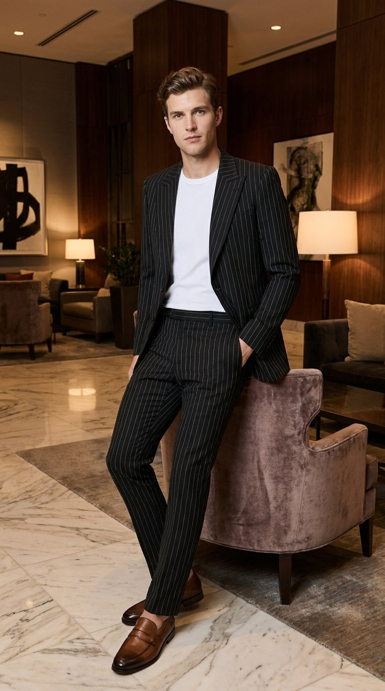 Men’s Black Pinstripe 2-Piece Tuxedo Suit – Two-Button Jacket and Matching Formal Pants - 34 Short or Extra Small