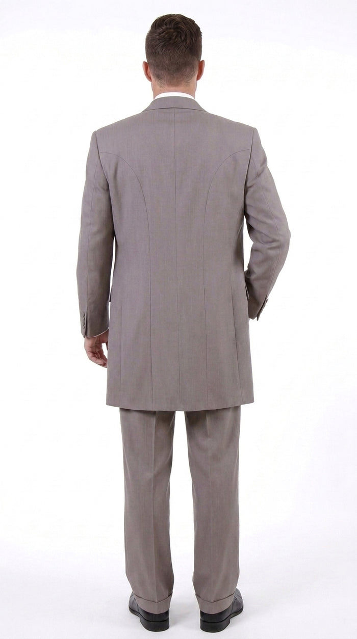 Men’s Light Kahki Sand 3-Piece Suit – Six-Button Jacket with Double-Breasted Vest and Pleated Pants Tan Color