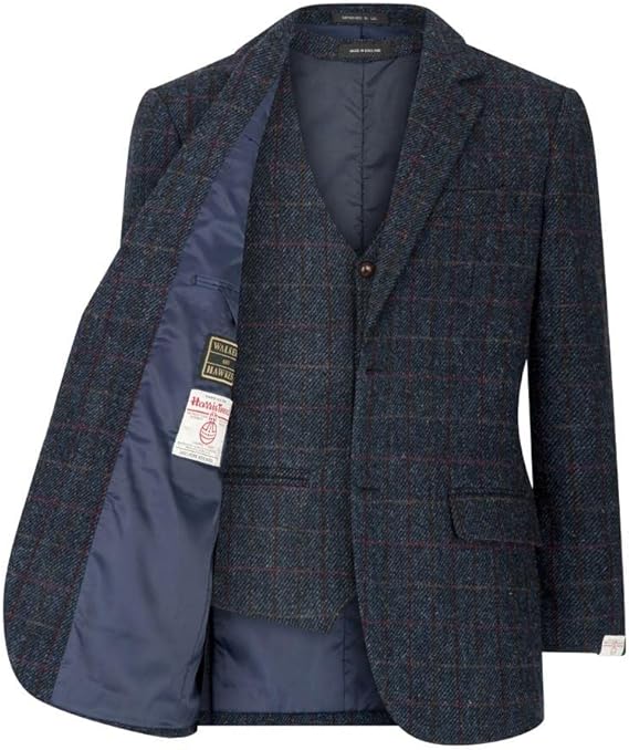 Walker and Hawkes Harris Tweed Blakemore Blazer for Men - Hand-Woven Wool Tweed Jacket with Polyester Lining, Regular Fit - 36 Short
