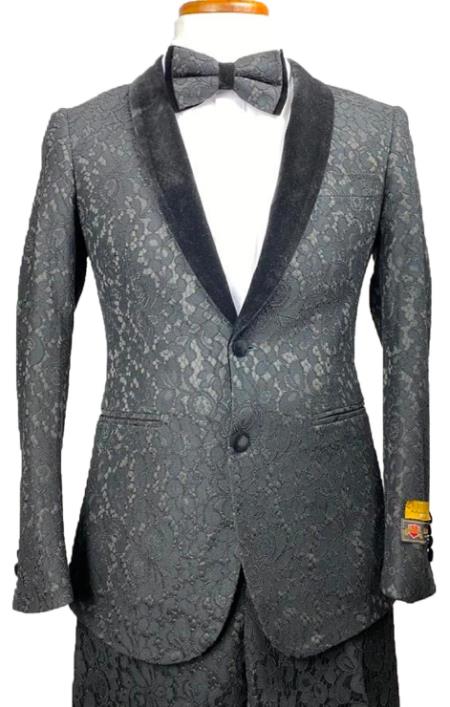 Floral Suits - Paisley Suit - Fashion Suits - Wedding Suit Black - L or Large